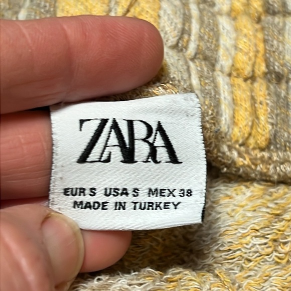 Zara Women’s Shorts Small pockets drawstring yellow gray stripe pull on elastic - Picture 4 of 9